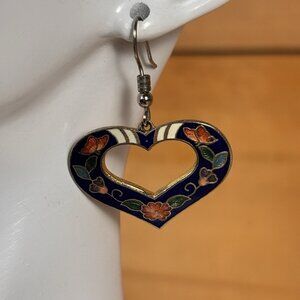 Heart Dangle Earrings Stefano Vintage new cloisonne gold plate Factory Prices B1